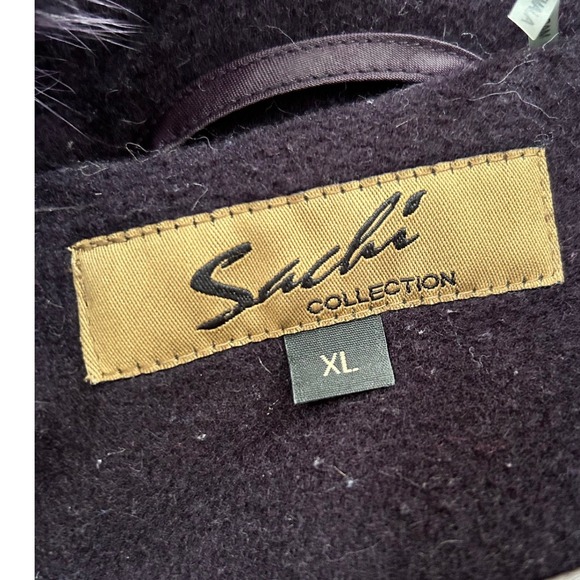 Sachi Collection XL Purple Lambswool Blend Hooded Coat Faux Fur Trim - Picture 4 of 8
